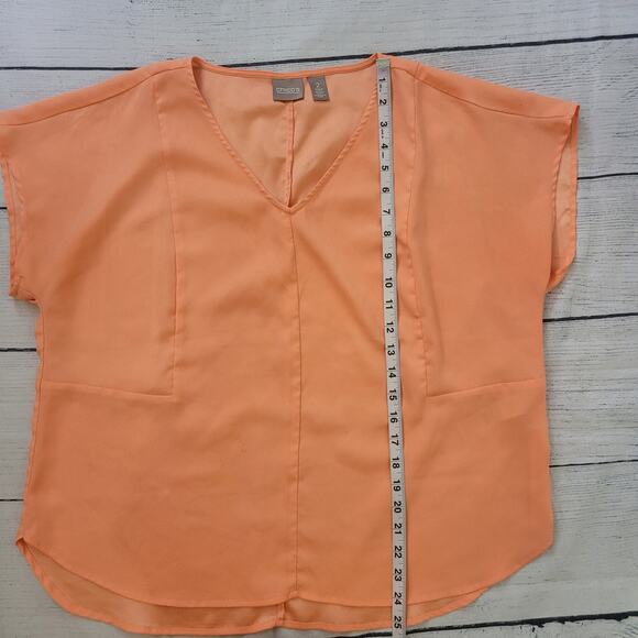 Chico's Size 2 US L Boxy Bright Coral Side Dart Lightweight T-shirt Blouse - Picture 5 of 10